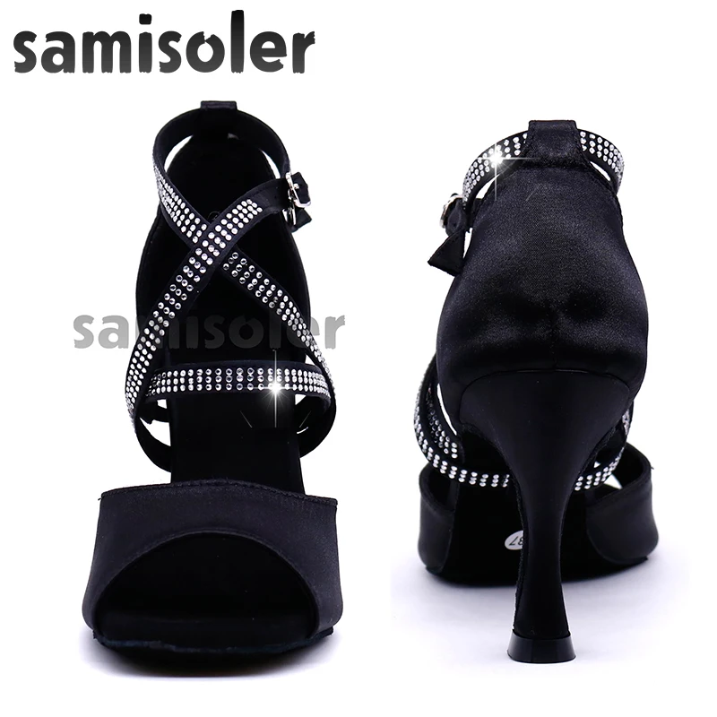 Samisoler Satin Style Ballroom Dance Shoes Women with Black Party ladieslatin dance shoes black Women Latin Dance Shoes