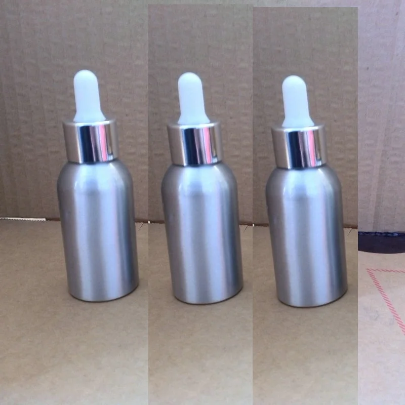 

35pcs 50ml aluminum silver bottle With (silver ring +white rubber) dropper lid, 50ml empty dropper container for essential oil