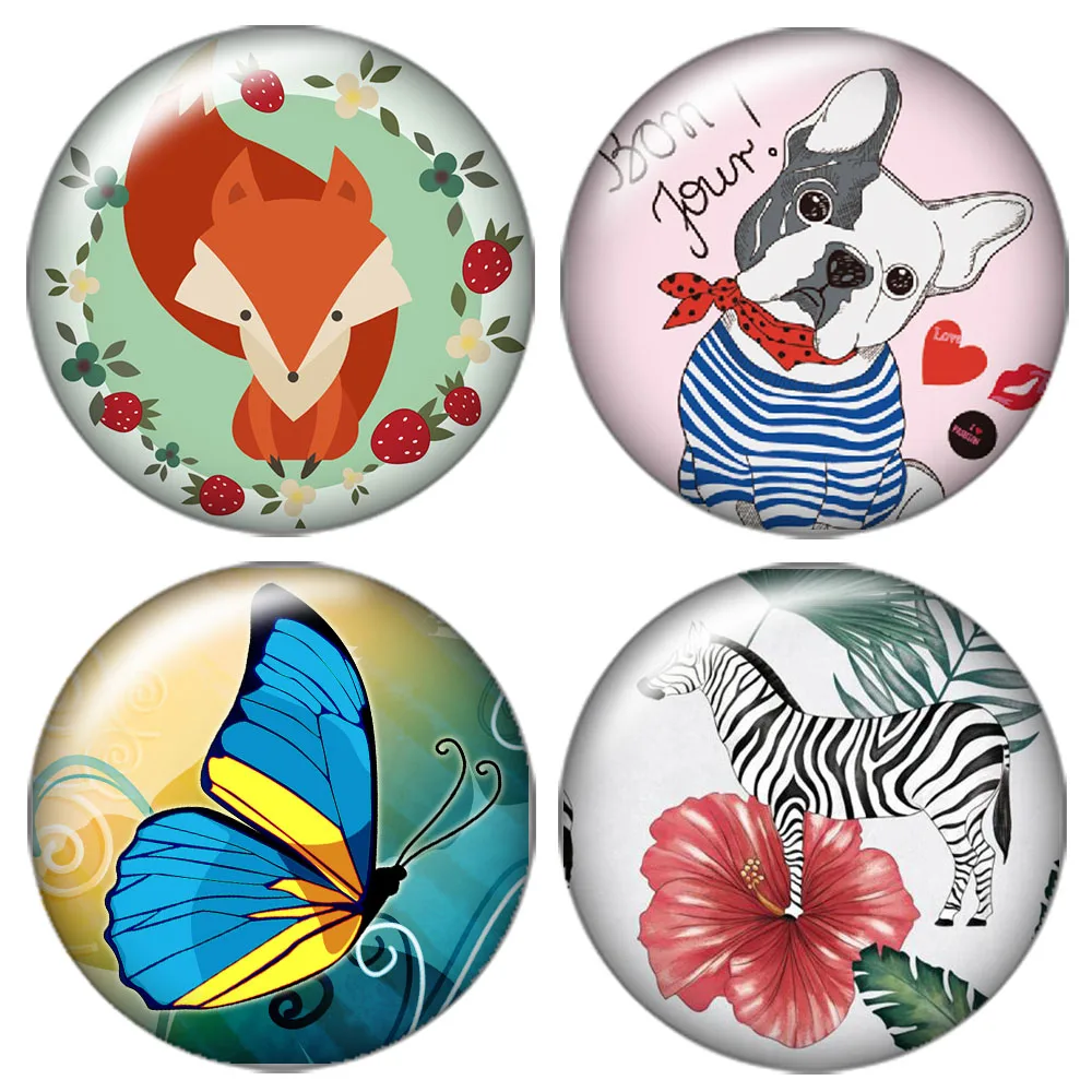 Cartoon Animals Dog butterfly 10pcs mixed 12mm/16mm/18mm/25mm Round photo glass cabochon demo flat back Making findings ZB0427