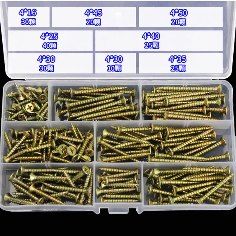 200pcs M4 Zinc Hardened Self-tapping Screw Set Cross Countersunk Head Self-tapping Suit Flat Head Screw