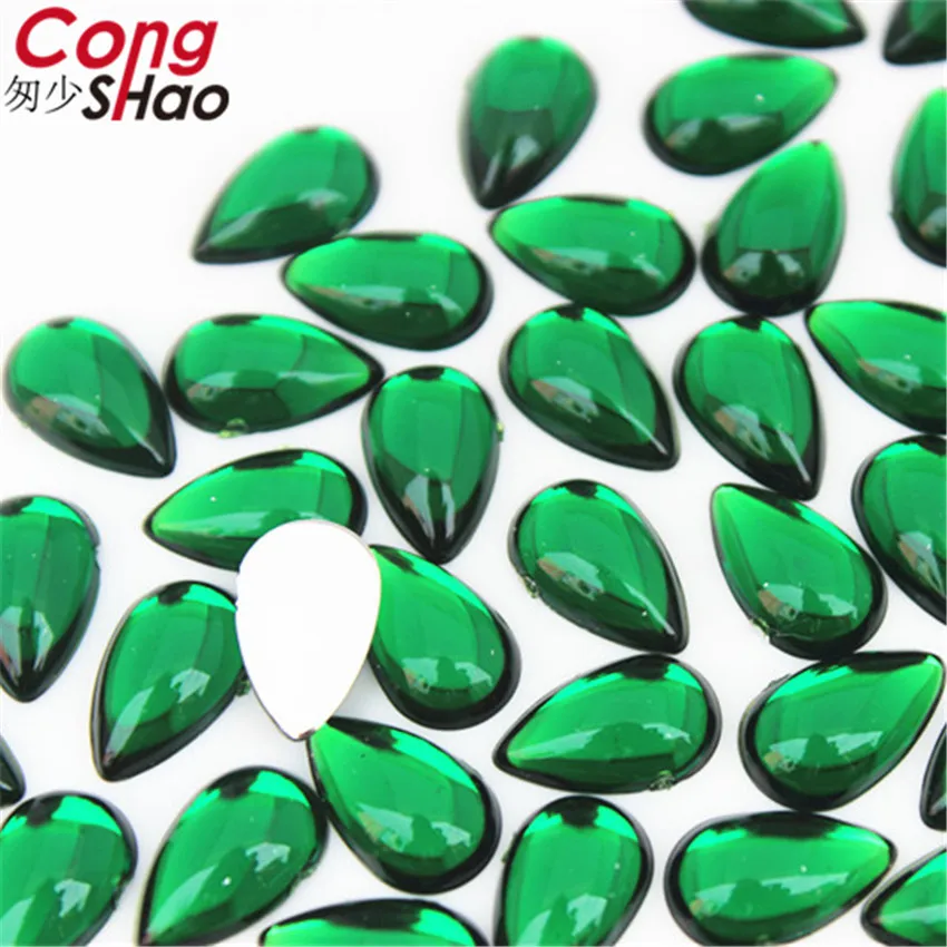 Cong Shao 100Pcs 8*13mm Colorful Drop Smooth surface flatback Acrylic Rhinestone trim stones and crystals costume Button ZZ232