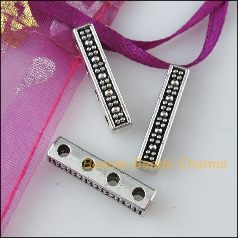 12Pcs Tibetan Silver Color 4-4 Holes Spacer Beads Bars Charms 22mm