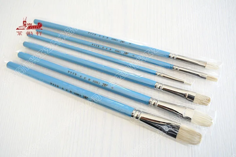 

6pcs/Set wool water color brush artists Gouache oil paint brush Pen blue Wooden Handle Paintbrush Art Supplies stationery