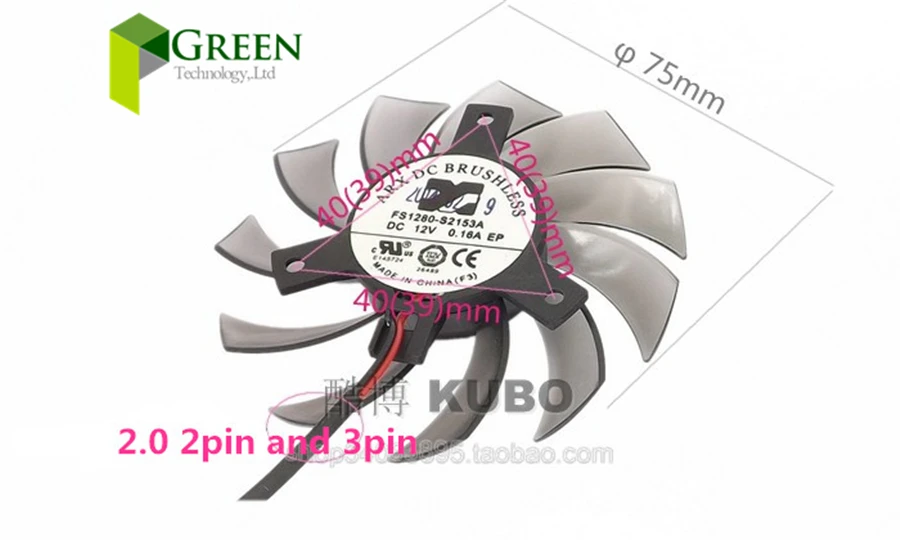 ARX FS1280-S2153A 12V 0.16A 75MM VGA Fan Diameter 39/40mm Hole Pitch For Gigabyte GT240 GTX460 560 430 440 440 Graphics Card Fan