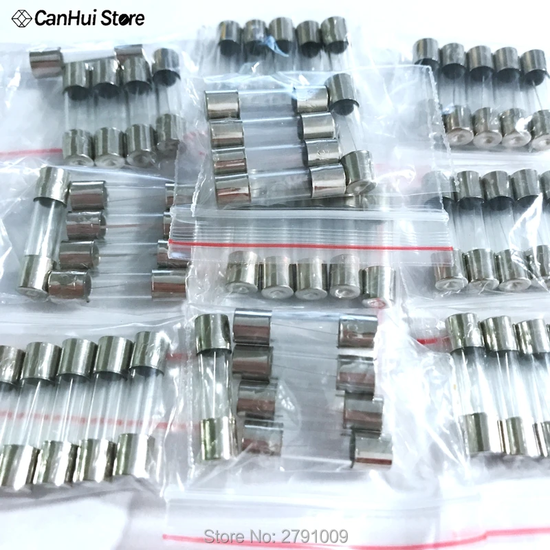 50PCS/LOT 10 Kinds 5x20mm Fast Glass Fuse Kit In Package 0.2A 0.5A 1A 2A 3A 5A 6A 8A 10A 15A /250V 5*20 Insurance Tube Package