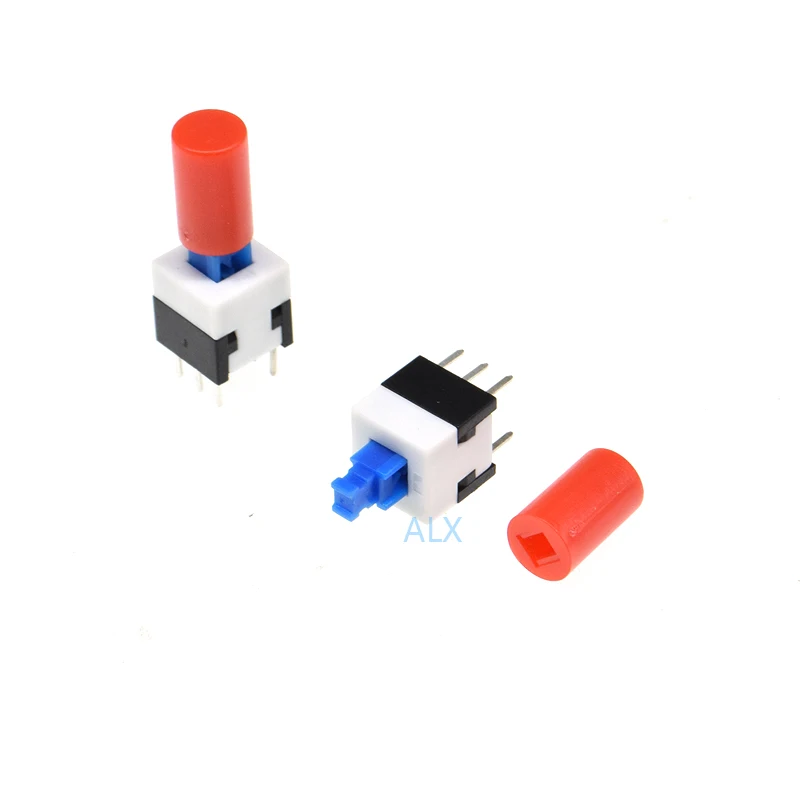 30PCS 8X8MM Self lock push button switch + red cap Micro TAcT Key Switch Self-locking power SWITCH ON/OFF 8*8 8X8 inching