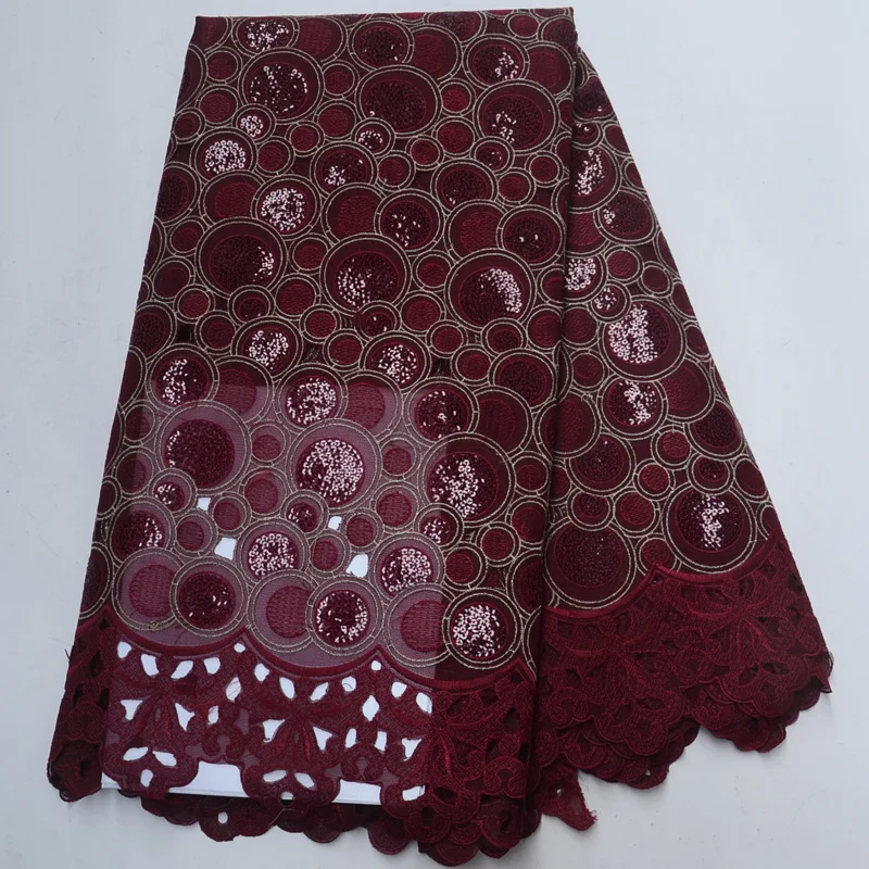 

(5yards/pc) high quality handcut African organza lace fabric in wine red with shining sequins embroidery for party dress OP87