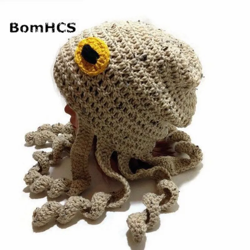 BomHCS Funny Octopus Earmuff Beanie Halloween Party Gift Pirate Hat 100% Handmade Knitted Winter Thick Cap