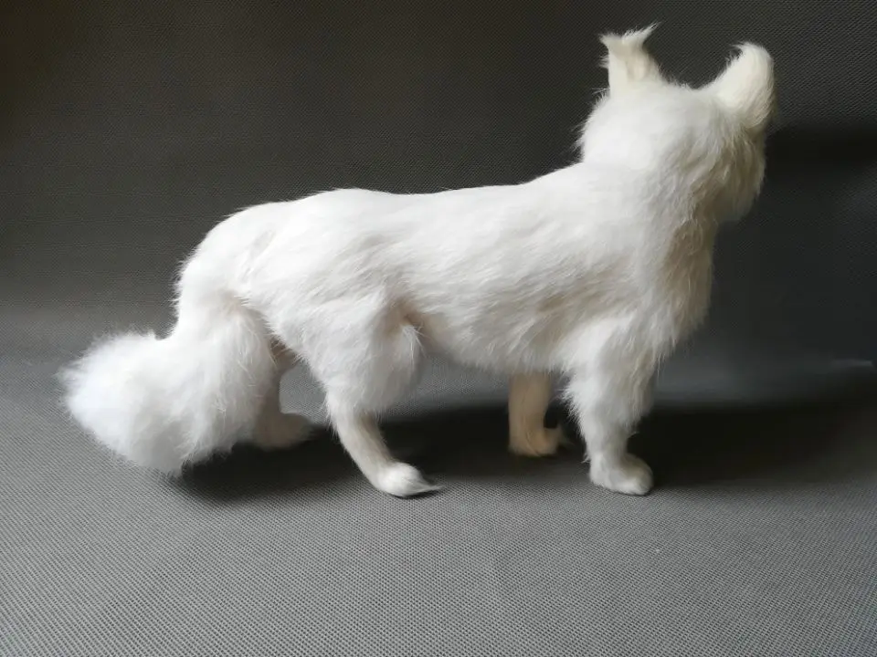 real life toy white fox model  large 35x23cm polyethylene&furs standing fox model home decoration props ,model gift d0100