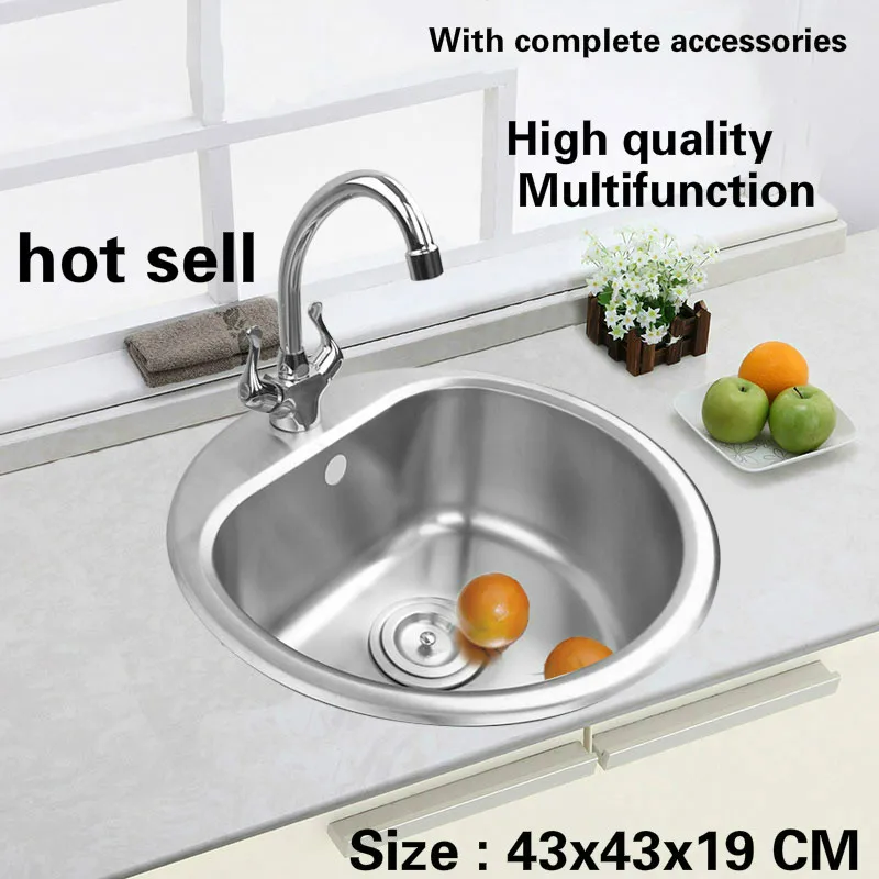 

Free shipping The balcony kitchen sink 0.8 mm food grade 304 stainless steel Circular tank single slot hot sell 430x430x190 MM