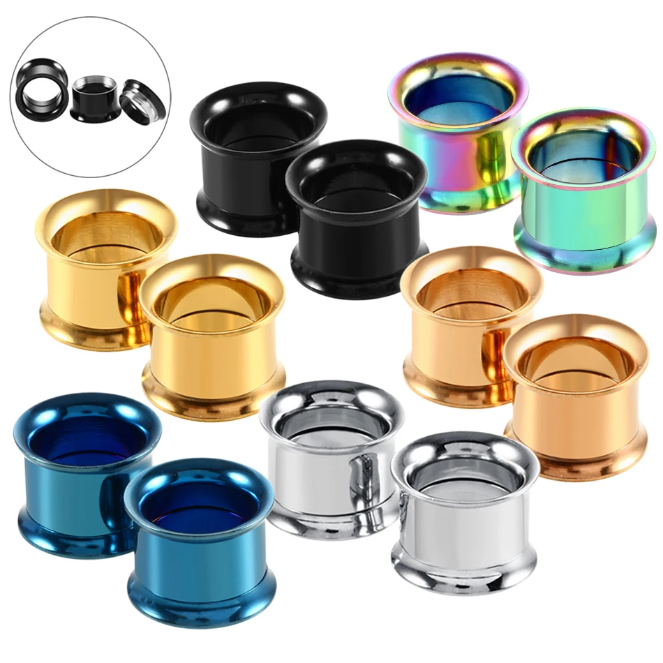 2Pcs Steel Colorful Anodized Double Flared Internally Thread Screw Fit Ear Flesh Tunnel Plug Ear Gauge Expander Piercing Jewelry