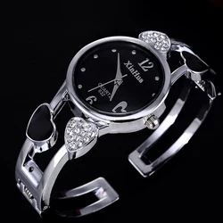 Women Vintage Heart Watch Design Quartz Fashion Silver Classic Crystal Stainless Steel Luxury Wristwatch Mujer Relogios Feminine