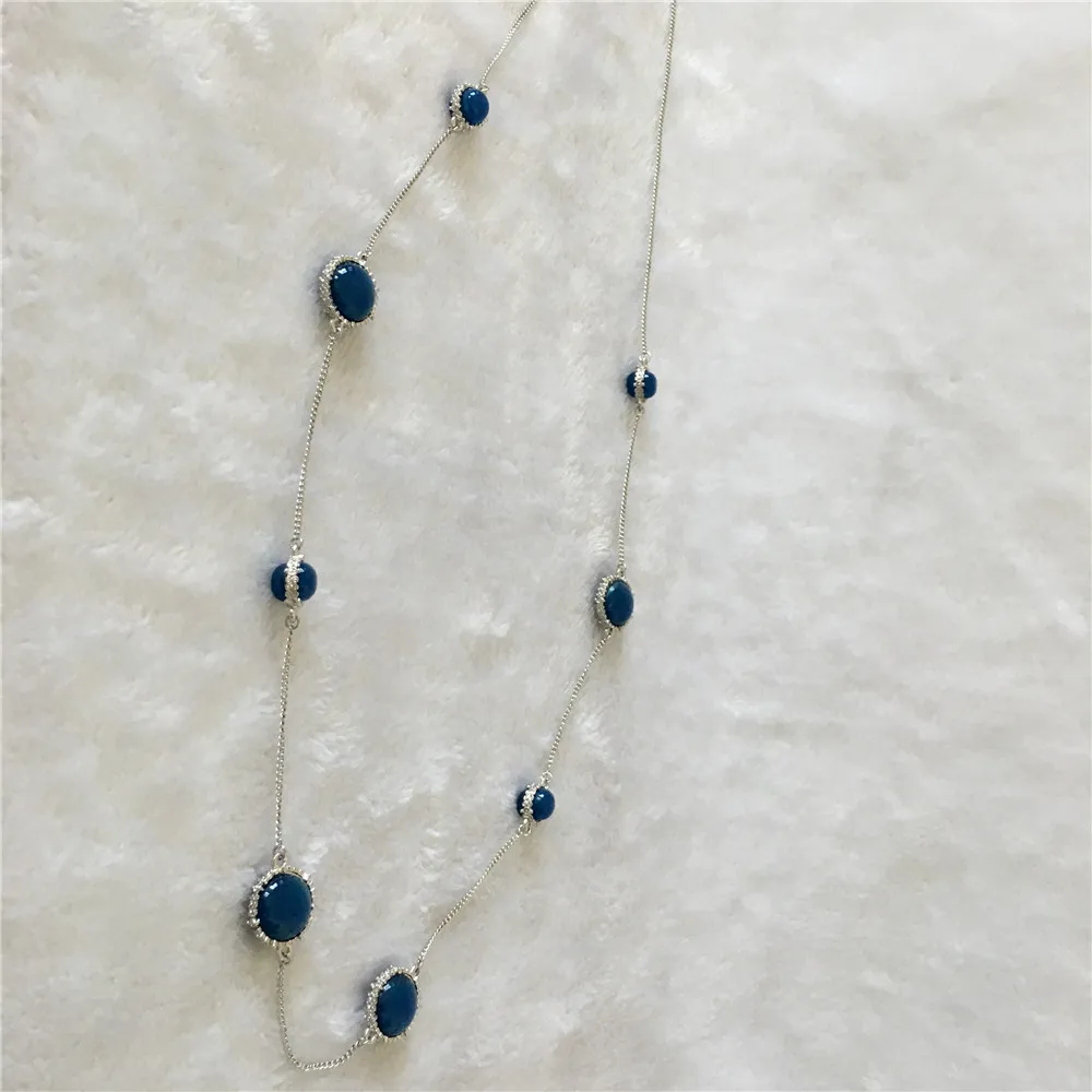 Lovely Gold Color Plating With Green Red Blue Stone Long Necklace For Women Sweater Decoration Gorgeous Elegant Party Jewelry