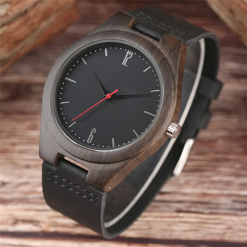 2017 Dark Wooden Watches Luxury Nature Wood Bamboo Quarzt Watch Mens Leather High Quality Male Female Unisex Clock + Gift Bag