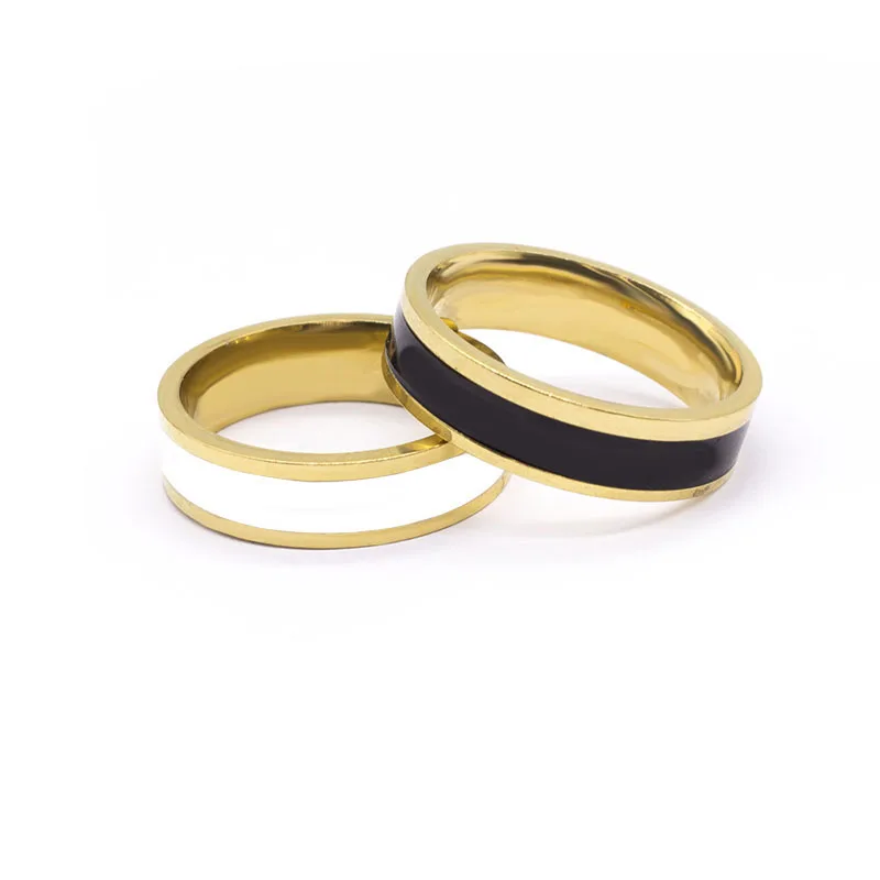 New Simple Stainless Steel Trendy Rings Jewelry Fashion Black White Color Steel Rings for Women and Men