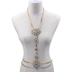 Luxury Sexy Flower Design Body Chain Long Necklace  Maxi Handmade Link Chain Body Bikini Jewelry For Women