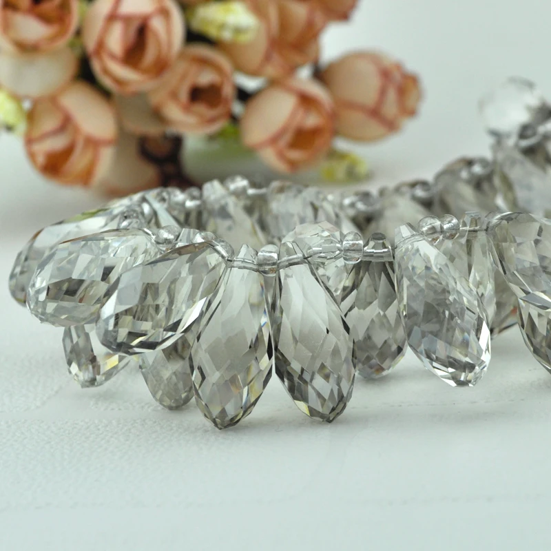 

95pcs Half drilled Top Quality Crystal Tear Drop Beads Transparent Gray 11x25mm Crystal Beads For Jewelry DIY Making