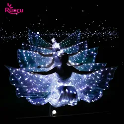 Ruoru Belly Dance Led Isis Wings with Adjustable Sticks Accessories Stage Performance Props Shining White Led Wings 360 Degrees