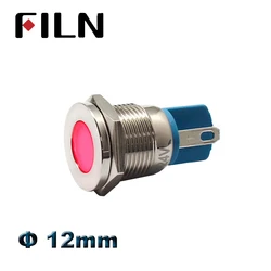 FILN-luz indicadora Led de metal para coche, lámpara piloto de señal roja, verde, azul, blanca y ámbar, 12mm, 12V