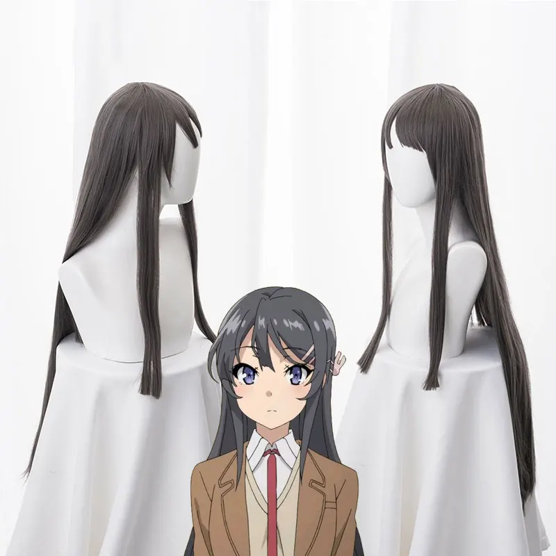 Wig Seishun Buta Yarou wa Bunny Girl Senpai no Yume wo Minai Mai Sakurajima 80cm Dark Gray Synthetic Hair Cosplay Wigs +Wig Cap