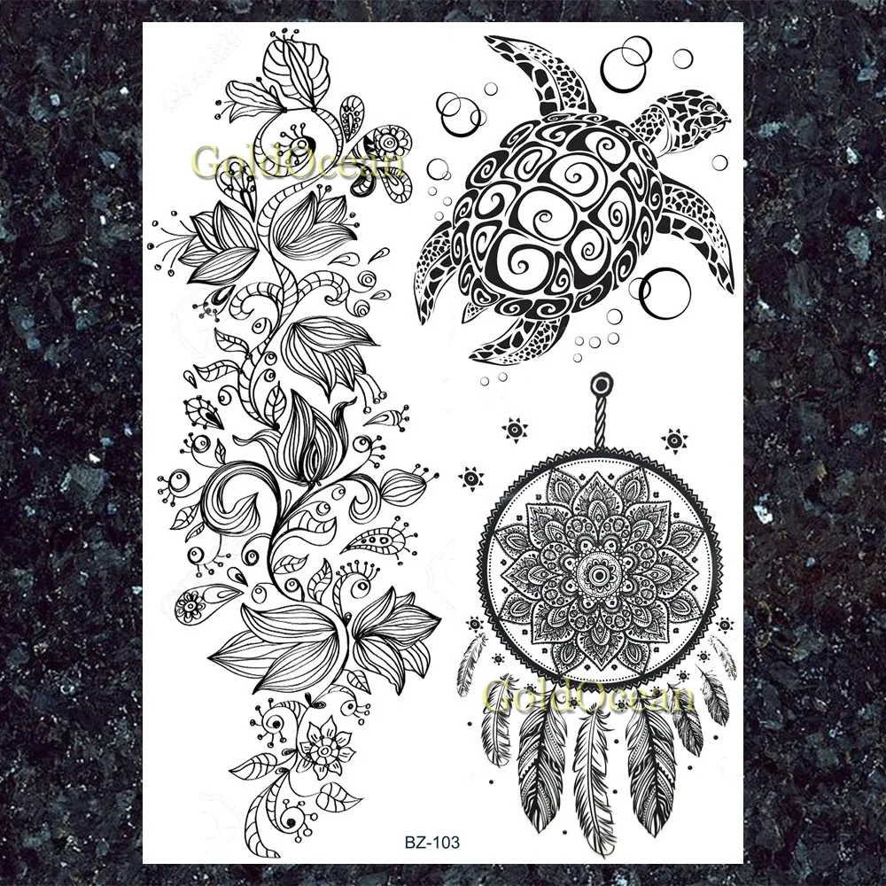 GoldOcean Black Geometric Jellyfish Arm Sexy Water Transfer Tattoos Temporary Men Moon Tattoo Stickers Fake Adhesive Lace Tatoos