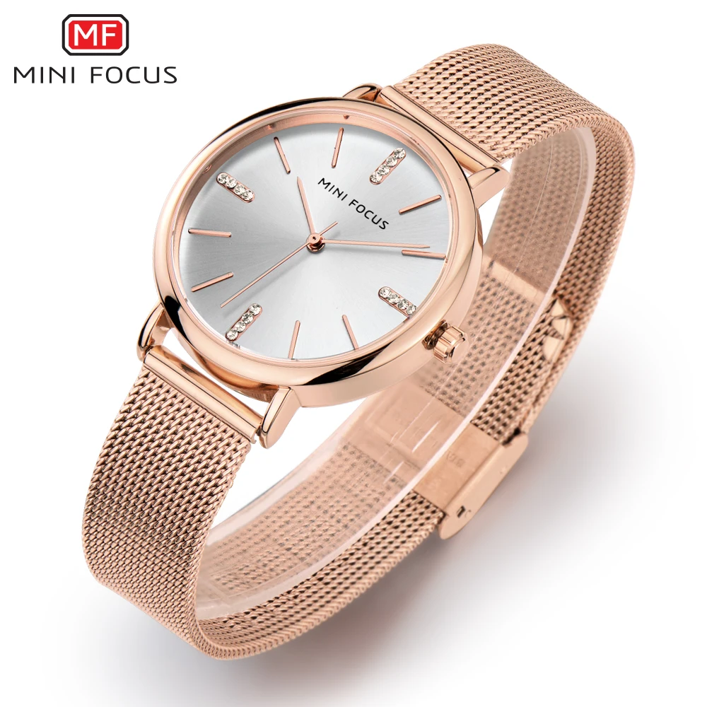 MINI FOCUS Fashion Simple Women Watches Girl Wristwatch Ultra Thin Quartz Watch Woman Stainless Steel Mesh Belt Ladies Clock