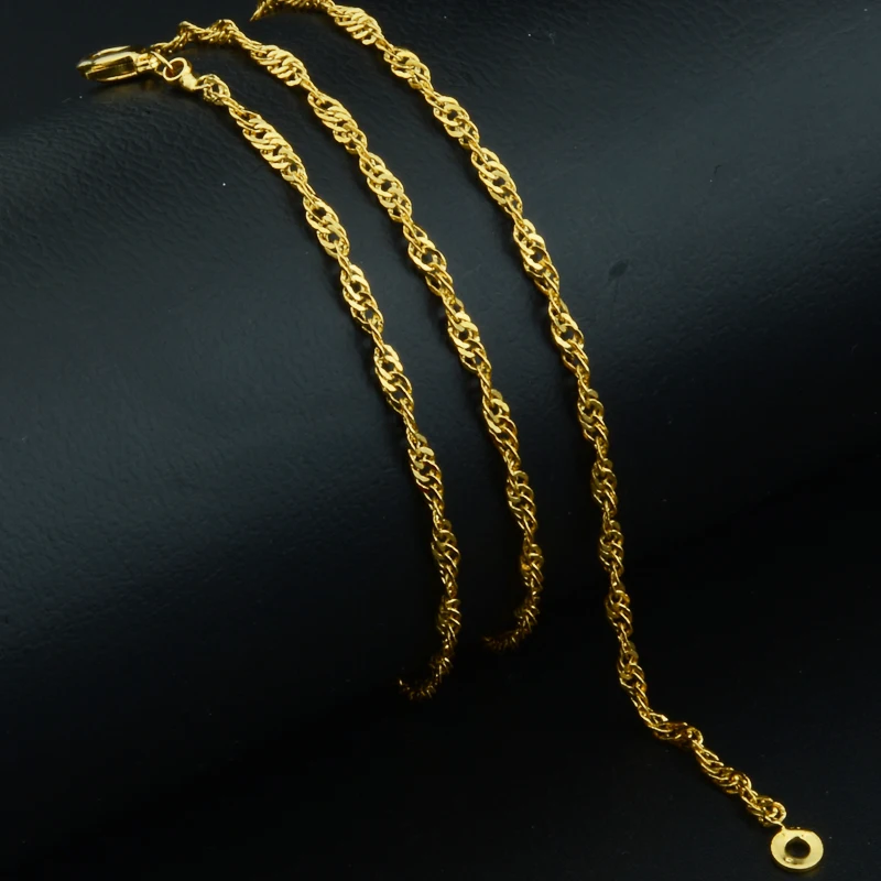 1pcs Mens Women Smart Jewelry Pendant Chains Yellow Gold Color Necklace Chains 45cm 60cm