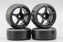 Pre-Glued 4pcs RC CS-R Drift Tires Tyre Wheel W5S3NK 3mm offset (Material Black) With Silencing Sponge For 1/10 drift Car