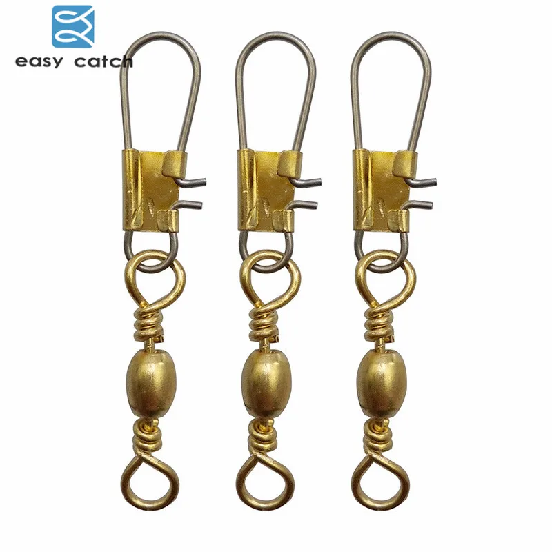 Easy Catch 30pcs Barrel Fishing Swivel With Interlock Snap Gold Brass Hard Fishing Lure Connector Fishing Accessories