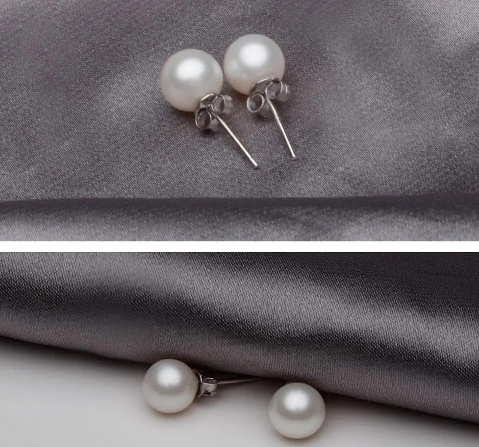 Boucles d'oreilles en argent Sterling 925, 6mm/8mm/10mm, perles de culture d'eau douce, bouton, boule, pour femmes, comme meilleurs cadeaux, bijoux