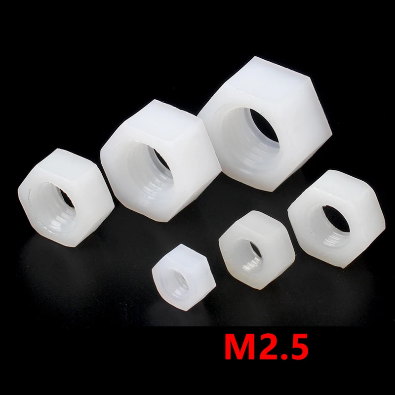 

1000pcs Metric thread M2.5 White Nylon Hexagon Hex Nut Plastic Nuts NY66