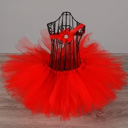Hot Baby Red Tutu Skirts Infant Girl 100% Handmade Tulle Ballet Pettiskirts with Flower Headband Kids Birthday Party Skirt Cloth