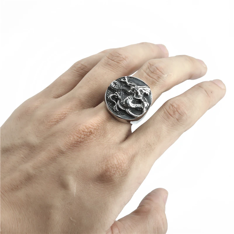 Dragon Yin and yang tai chi Stainless Steel Ring Biker Vintage jewelry US Size 8-13