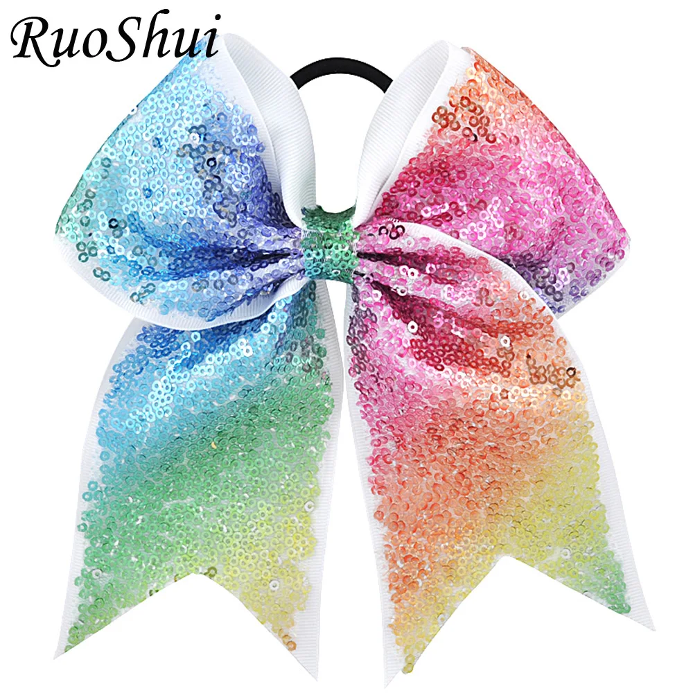 28 Colors 7 Inch Sequins Ribbon Hair Bows DIY Large Girls Kids Sweet Elastic Hair Bands Hair Accessories Women Girl Hair Ties