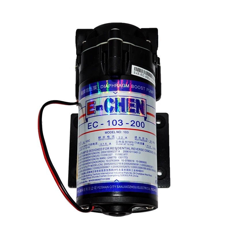 

E-Chen EC-103-200 RO Booster Мембранный насос 200GPD Электрический мембранный насос 24 В постоянного тока 1,6 л/мин @ 70 фунтов на квадратный дюйм Очиститель воды для подачи городской воды