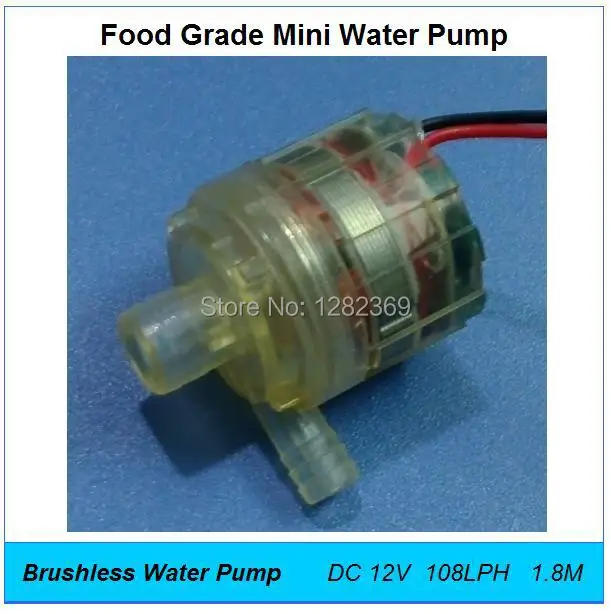 DC 12V 2-3W Water Pump Flow 108LPH Head 1.8M Food Grade Mini Electric Brushless Pumps Household Shower