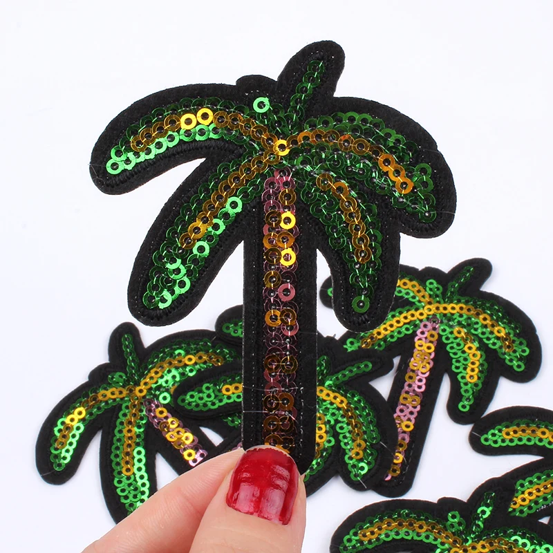 10pcs/lot Cartoon Coconut Tree Patch Sequined Palm Stickers Clothes Backpack Jeans Coats Appliques DIY Iron On Garments Badge