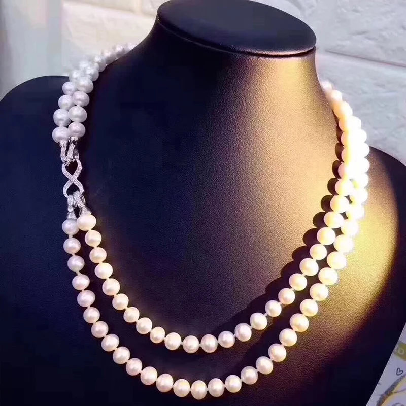 Fine Double Deck Chain Natural Freshwater Pearls Strands Necklace Fashion DIY Wear As Your Idears Hot Sale for Women Mum Lady