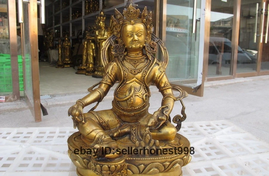 29 CM Tibet Buddhism Yellow Jambhala Bronze Gilt mammon buddha Statue