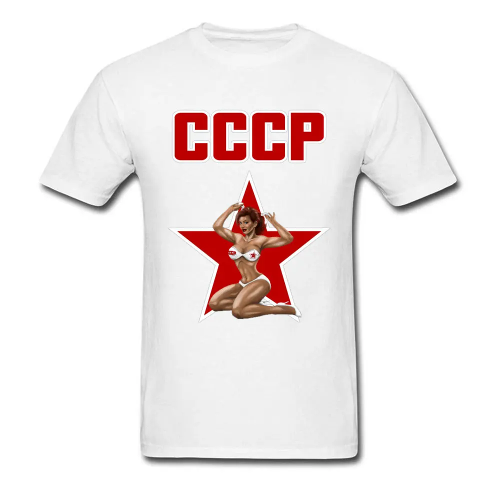 CCCP T-shirt Hot Men C C C P T Shirts New Arrival Mens Tops Tees Sexy Pin Up Girl Tshirt Cotton Beige Camisa USSR Red Star Print