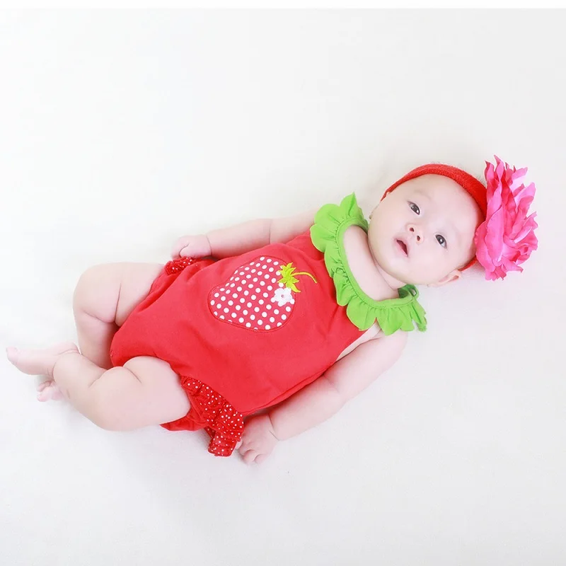 2017 Baby Girls Clothes Sleeveless Coverall Cotton Newborn Bodysuits Ruffled Collar Strawberry Newborn Summer Infant Clothing