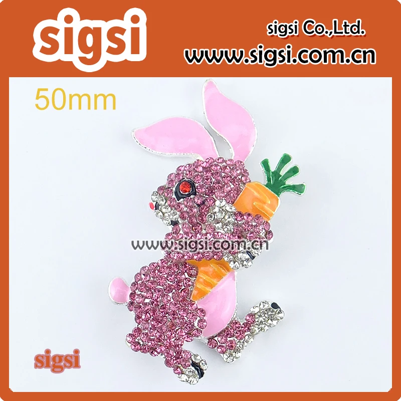 100pcs / 50mm Rhinestone pink bunny brooch jewelry rabbit brooch pin