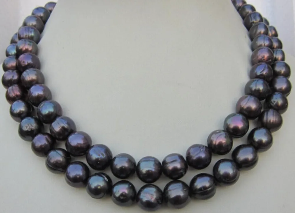 

35" HUGE 9-10MM NATURAL SOUTH SEA BLACK PEARL NECKLACE hot Sell necklace pendant Free shipping