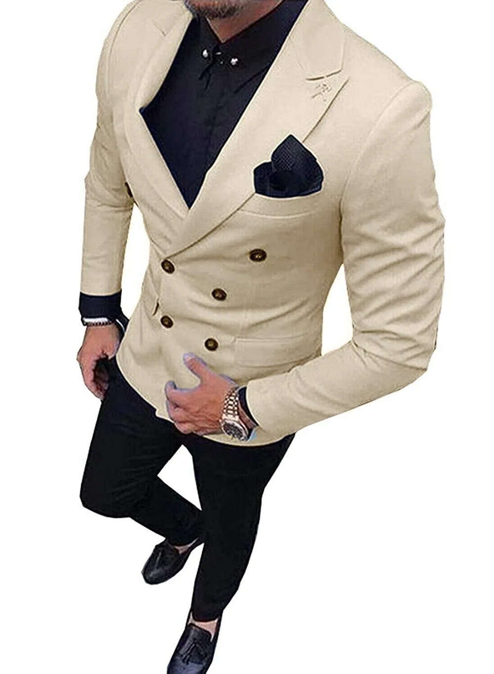 

Mens Suits Slim Fit 2 Pieces Double-breasted Business Groom Jacket Tuxedos Blazer Suits for Wedding Prom Evening(Blazer+Pants)