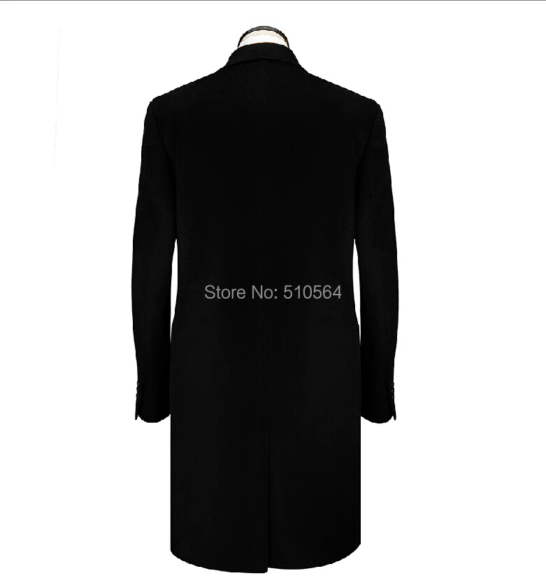 Custom made Classics Slim fit two button men cashmere coat Black Formal middle longer jacket