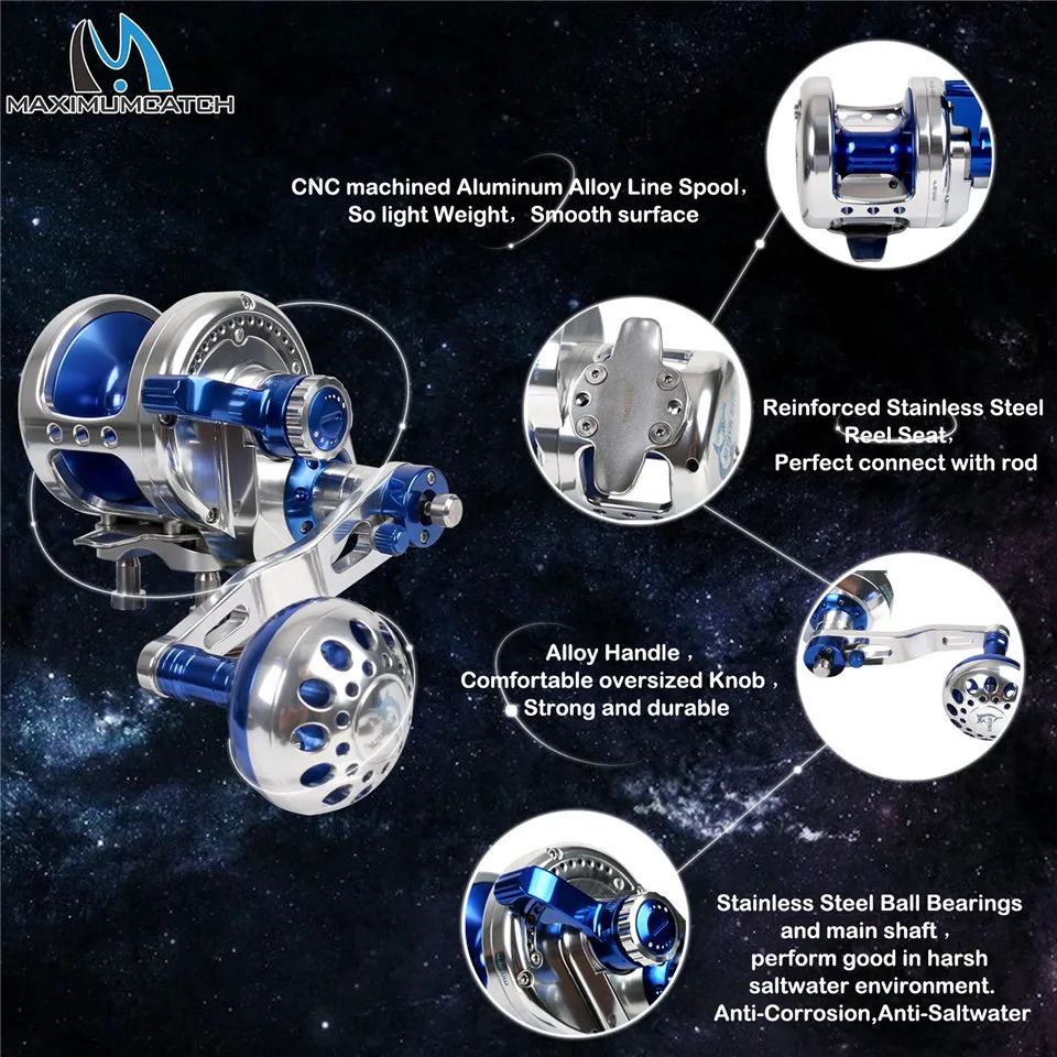 Maximumcatch 알루미늄 CNC 가공 트롤링 릴, 왼손 오른손 지깅 릴, 최대 드래그 10kg-19.5kg 낚시 릴