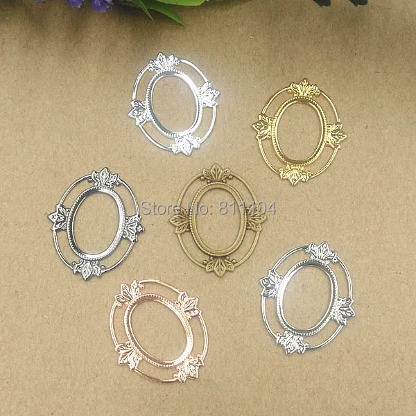 25x30mm Multi-color Plated Brass Metal Blank Vintage Oval Filigree Flower Links Wraps Connector Jewelry Findings Connector Charm