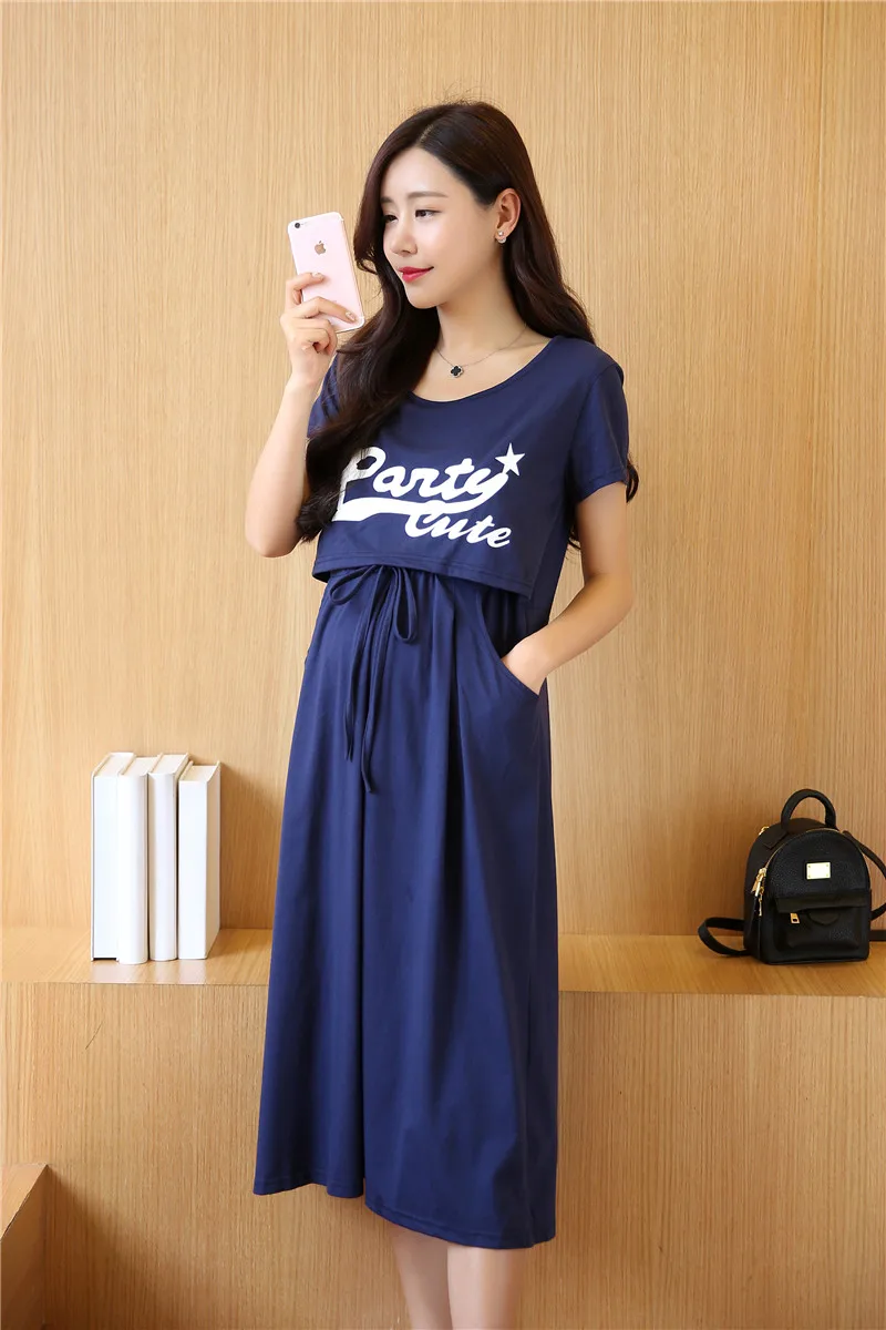 New breastfeeding Maternity Dress Breastfeeding Two-piece Suit Short-sleeved Maternity Clothes For Pregnant Women Long dresses