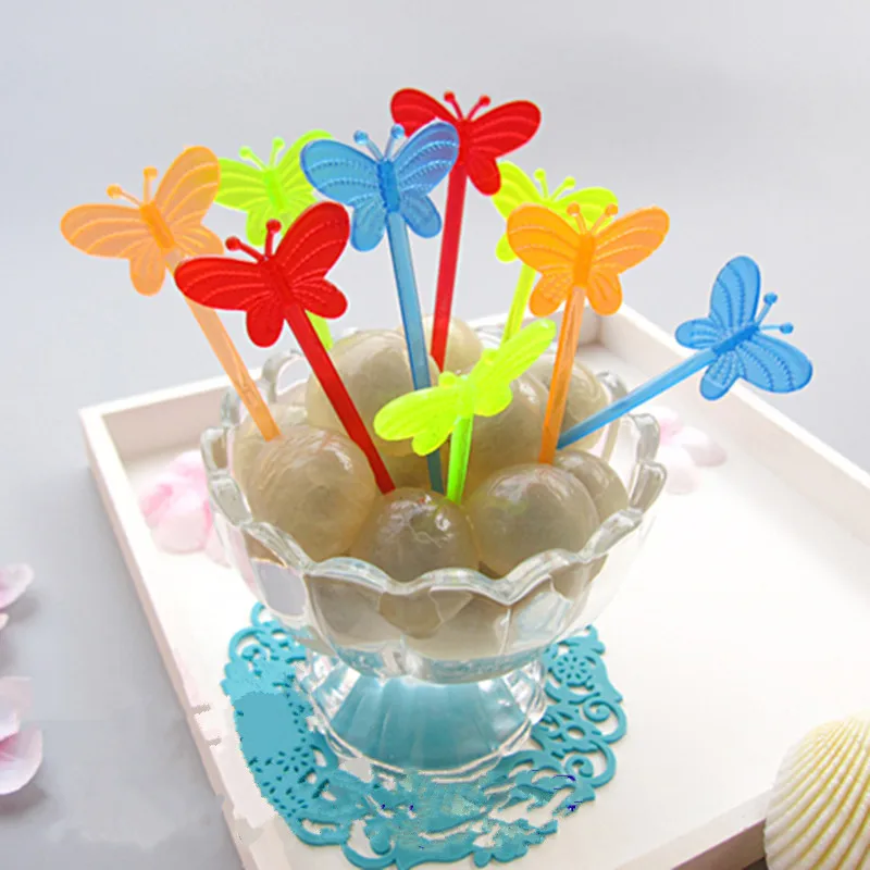 20PCS Beautiful butterfly craft fruit toothpick interesting dessert cocktail sign Fruit Fork Toothpick for Kitchen tableware