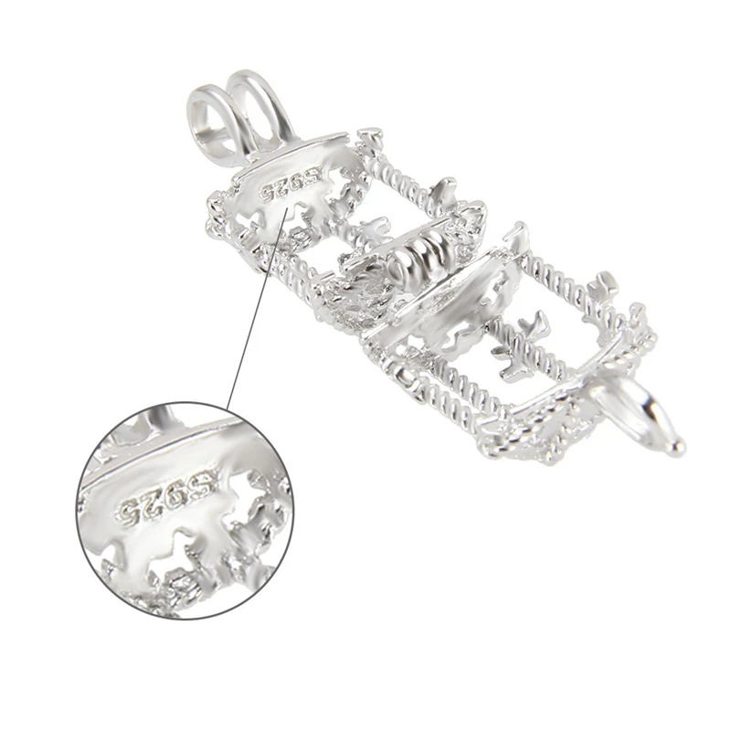CLUCI Silver 925 Cute Carousel Cage Pearl Pendant 925 Sterling Silver Merry-go-round Charms Gift for Women Pearl Locket SC176SB image 3